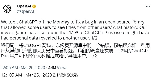 ChatGPT爆重大漏洞：可能泄露1.2%用戶數(shù)據(jù)AI安全引人震驚